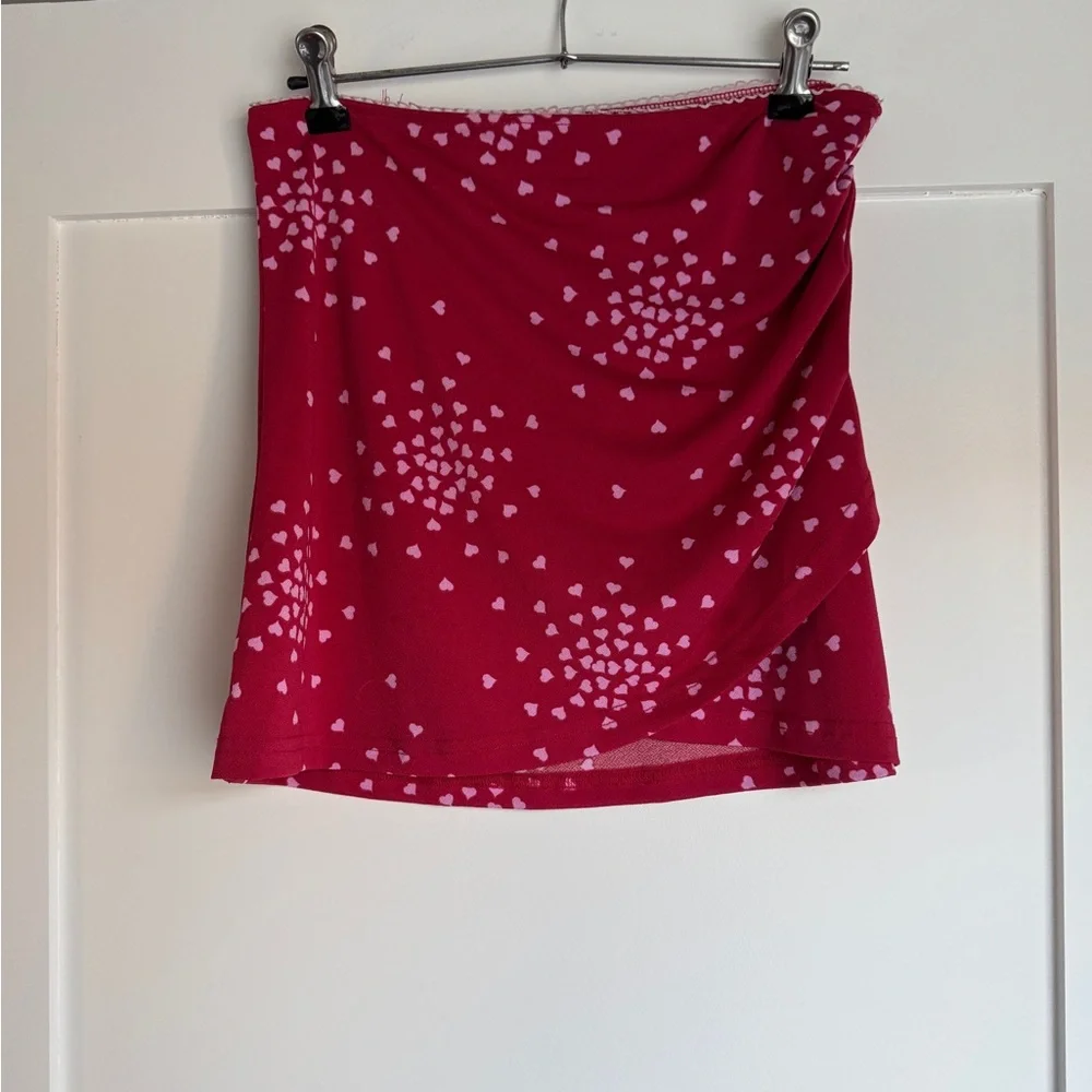 Urban Outfitters Red Heart Print Mini Skirt Ruched Wrap Style Bodycon M